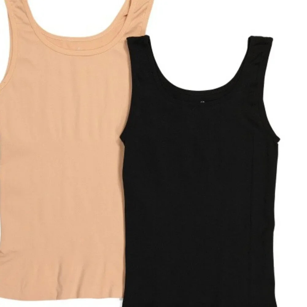 TAHARI 2pk Seamless Shaping Camis Color: Black/Nude)